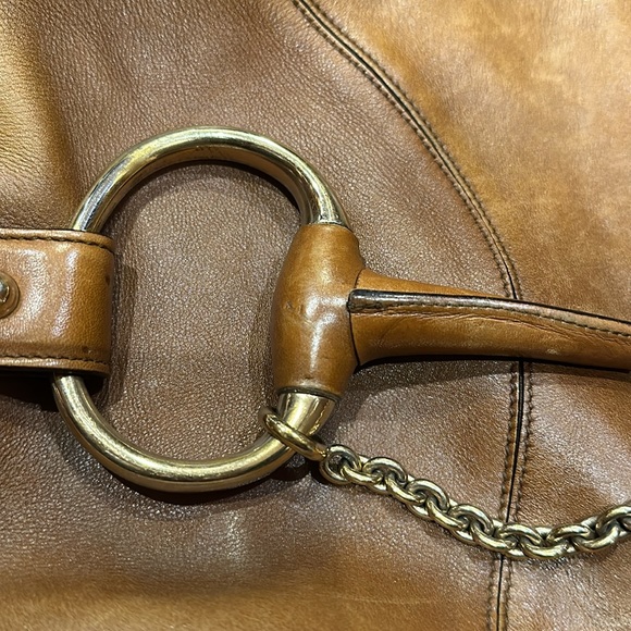 AUTHENTIC GUCCI TAN LEATHER HORSE BIT CHAIN HOBO STYLE HANDBAG PURSE & DUST BAG - Picture 13 of 16